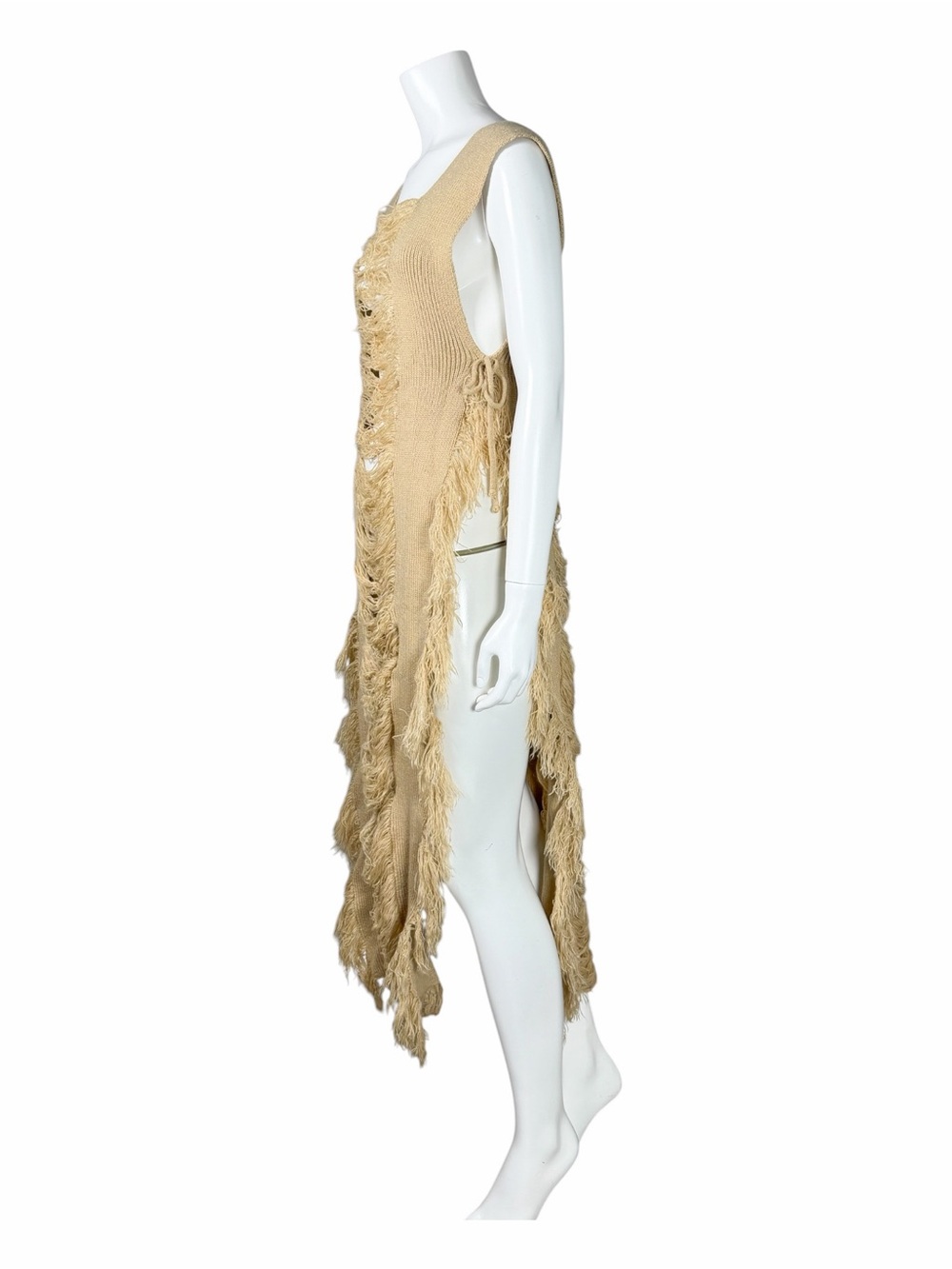 Primi Distressed Knit Maxi Vest Dress Open Side Tie Festival Boho One Size - Picture 5 of 8